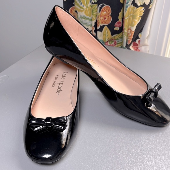 Kate Spade Kiersten Bow Patent Leather Flats Black Size 11 - Picture 1 of 9